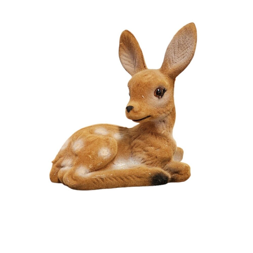 Vintage Realistic Flocked Fawn Spotted Deer Figurine